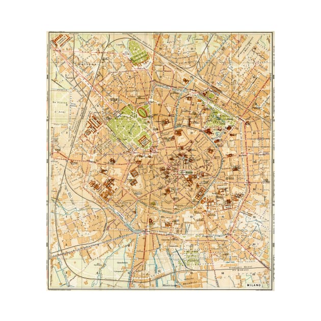 Vintage Map of Milan Italy (1914) by Bravuramedia