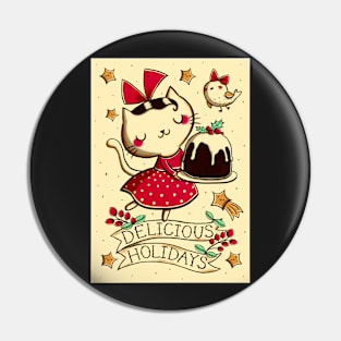 Cat with Christmas Pudding Pin