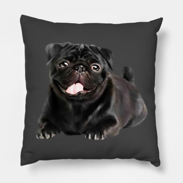 Black Pug Dog, Love Pug Dogs Pillow by dukito