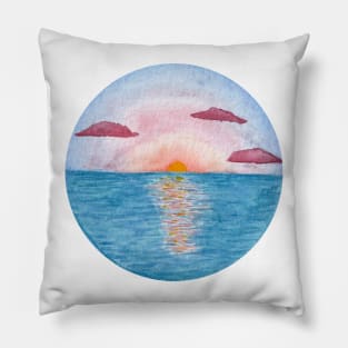 Watercolor Ocean Sunset Pillow