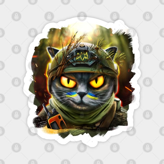 Ukrainian cat agent in the night forest Magnet by Marysha_art