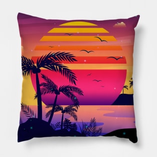 Fiery Sunset Synthwave Pillow