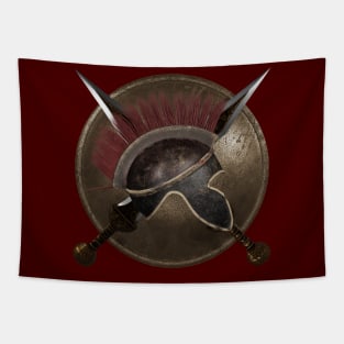 Spartan helmet with swords and shield Tapestry