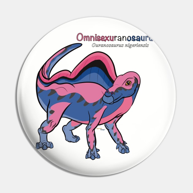 Omnisexuranosaurus - Omnisexual Pride Ouranosaurus W/Text Pin by tygerwolfe