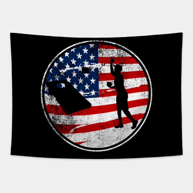 Cornhole Patriotic American Flag Vintage Champion Tapestry by SassySoClassy