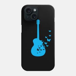 Acoustic Guitar Silhouette Turning Into Butterflies Blue Phone Case