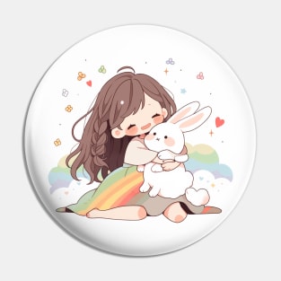 cut , rabbit , girl , rainbow Pin