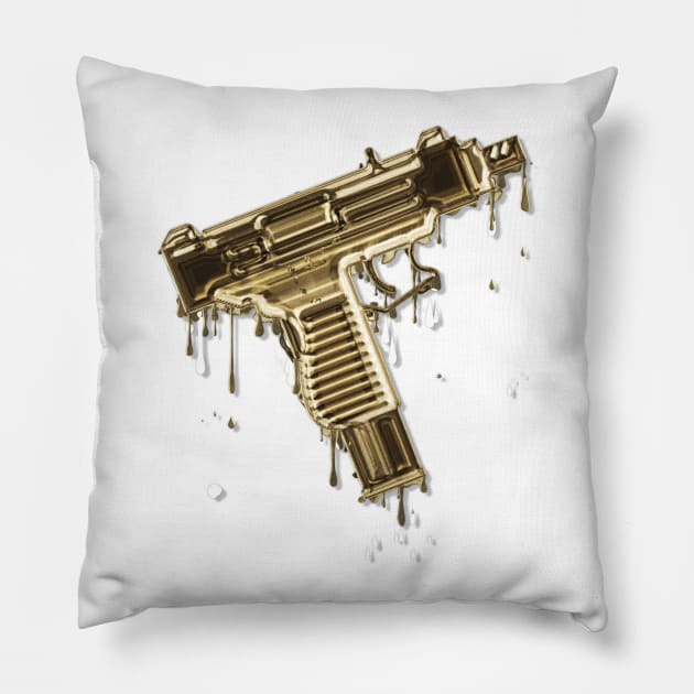 Gold Uzi Pillow by EzraGFX