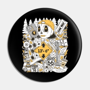 Truck Driving to Art- Skeleton Art Doodle Pin