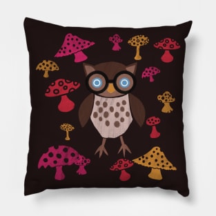 Owl Student and Mushrooms Cutout Design Pillow