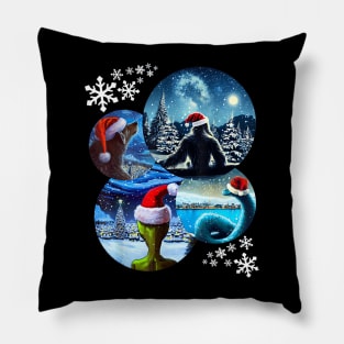 Funny Christmas Bigfoot, Alien, Nessie and Werewolf Cryptids Pillow