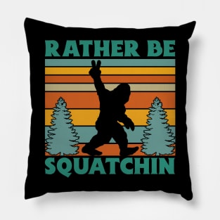 Retro Vintage Bigfoot peace sign, Rather Be Squatchin Pillow