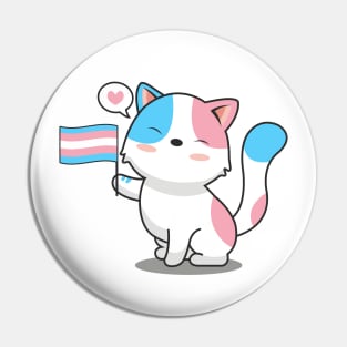 Cute Cat With Transgender Pride Flag Pin