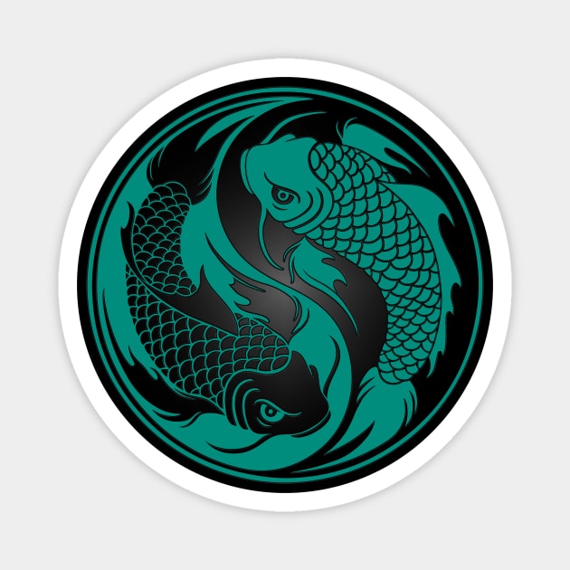 Teal Blue and Black Yin Yang Koi Fish Magnet by jeffbartels