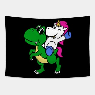 Unicorn Riding Dinosaur Tapestry