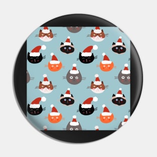 Cats in Santa Hats on Blue Pin