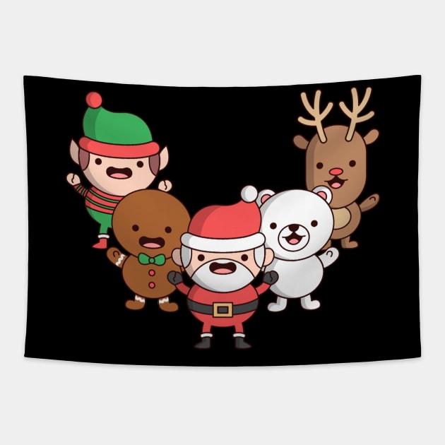 cute santa claus with reindeer and elf Tapestry by Abir's Store