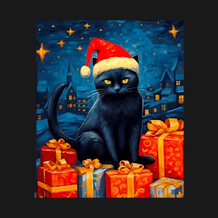 Christmas Black Cat Starry Night Funny Xmas For Cat Lovers T-Shirt