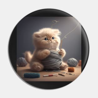 Cute kitten playing with yarn, Expressive Art Sticker Pin