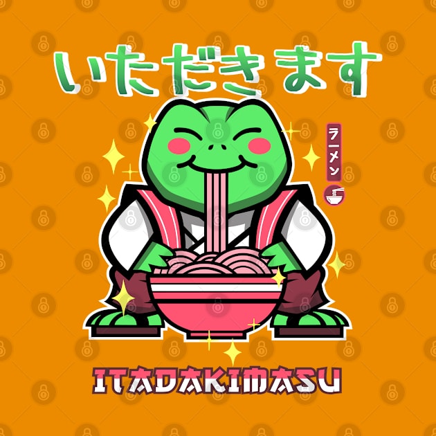 Kawaii Frog Eating Ramen by inkonfiremx