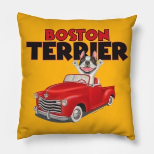 funny classic cute shirt  Boston Terrier in Classic Red Truck Pillow