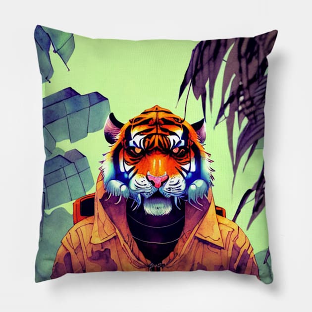 Anamorphic Lion wearing a Jacket Pillow by Trip Tank