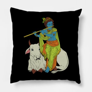 Hindu god - the blue flute player Krishna Pillow