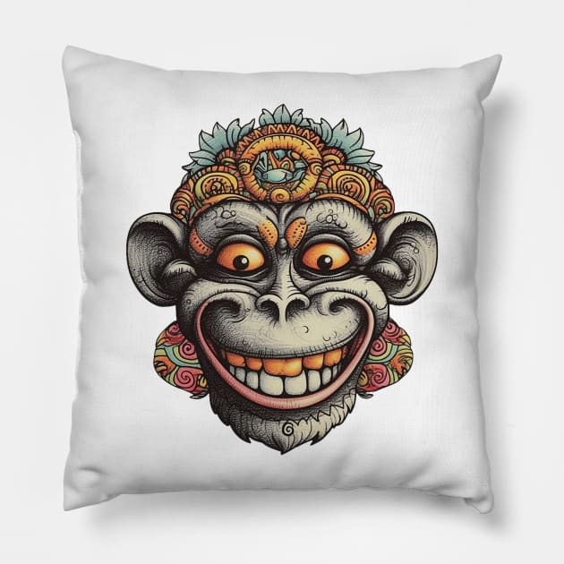 Ornamental trippy chimp Pillow by stkUA