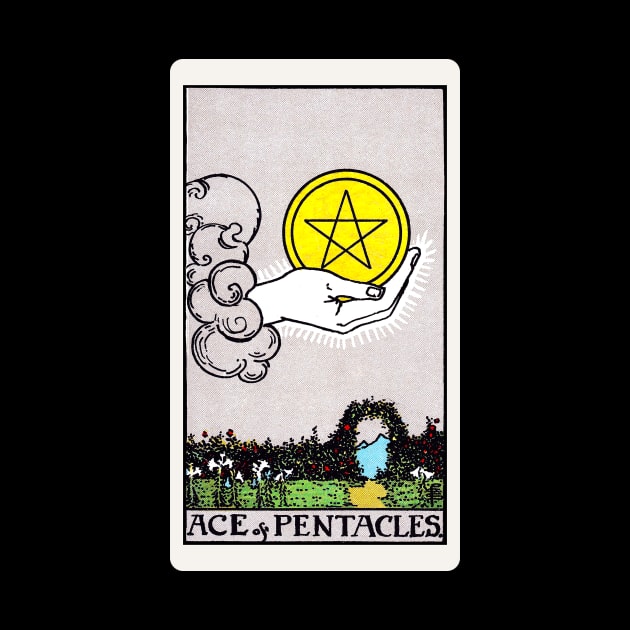 Card #64 - Ace Of Pentacles - Rider Waite Smith Tarot by RetroFitted