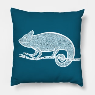 Chameleon Ink Art - cool and cute animal design - on blue Pillow