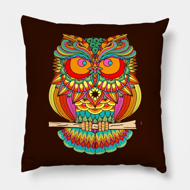 Beautiful Bright Owl Pillow by AlondraHanley