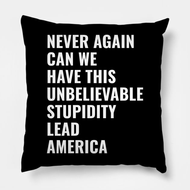 USA Presidential Election 2024 NEVER AGAIN CAN WE HAVE THIS UNBELIEVABLE STUPIDITY LEAD AMERICA Pillow by TopTees