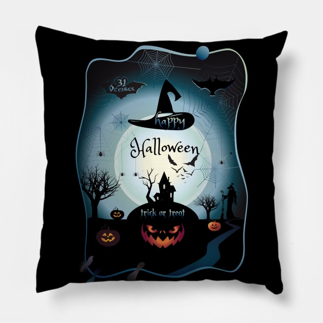 Halloween Night Party Decoration. Treat or Trick Characters Paper Art, Cut paper Handmade style. T-Shirt Pillow by sofiartmedia