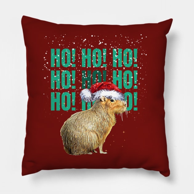 Capybara Christmas and HO! HO! HO! Cute capybara Pillow by Collagedream