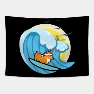 Funny Corgi Surfing- dog Surf Tapestry