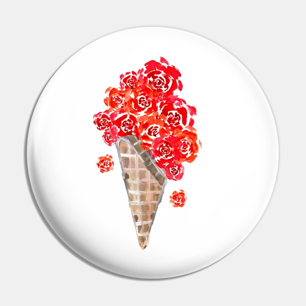 Red Roses Ice Cream Cone Waffle Pin by ZeichenbloQ