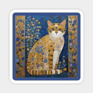 Klimt Orange Tabby Cat in a Blue Flower Garden Magnet