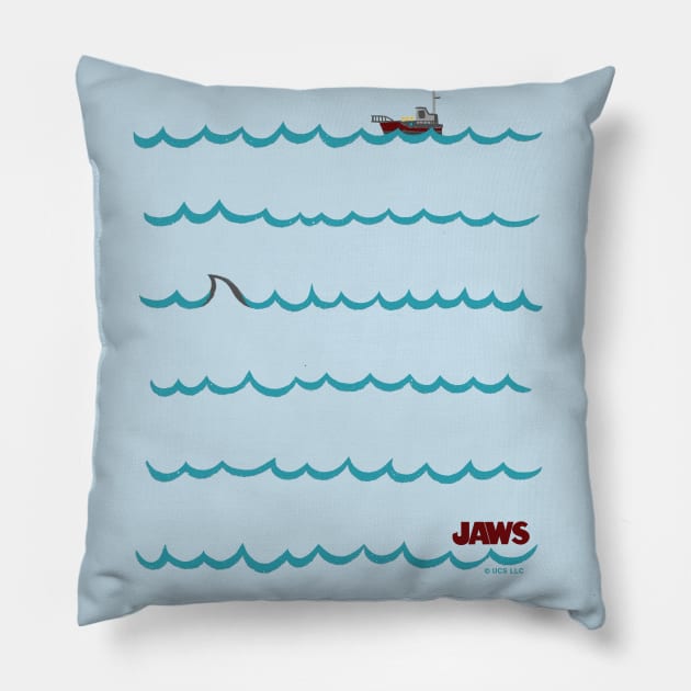 Jaws Shark Minimalist Waves Pillow by Steph Calvert Art