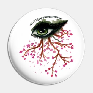 Painted sakura and green eye Pin