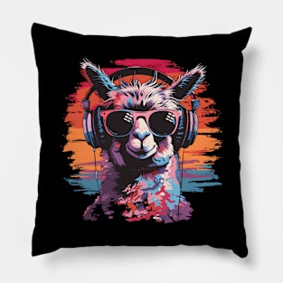 Summery DJ llama/alpaca with sunglasses in a cool style Pillow