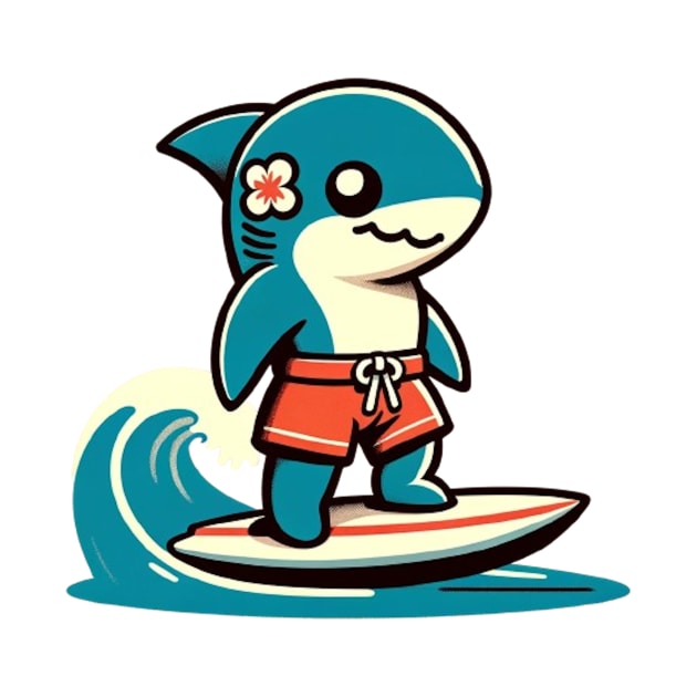 Cute Vintage Shark Surfing by RetroFusion