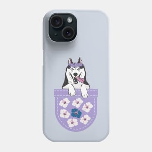 Siberian Husky Dog in Spring Flower Pocket Phone Case