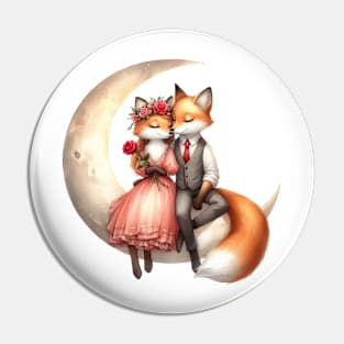 Valentine Fox Couple on Moon Pin