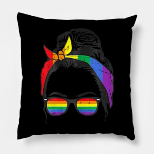 Women's Gay Mom Messy Hair Bun LGBTQ Pride Pillow