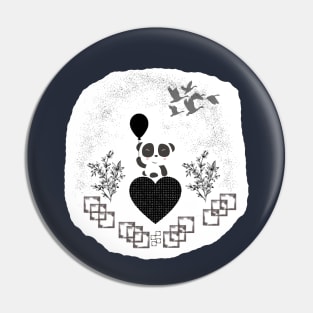 Panda smile with balloon and bird Pin