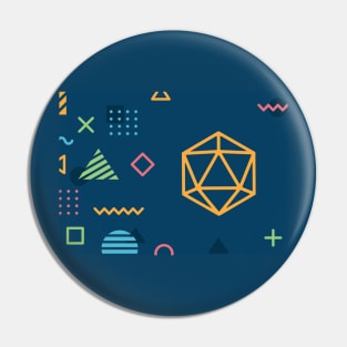 Polyhedral D20 Dice Memphis Design Pin