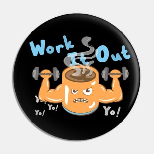 Coffee Monster Work It Out Logo Design Pin