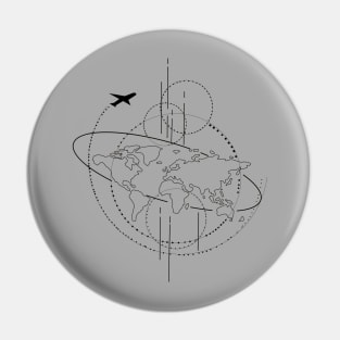 Flat earth line art minimalist illustration with plane Pin