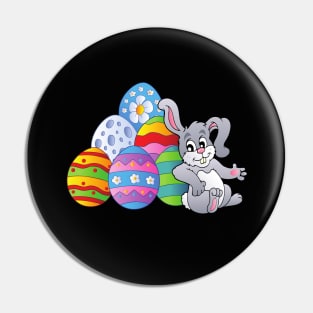 Happy Easter Bunny and Colorful Eggs Pin