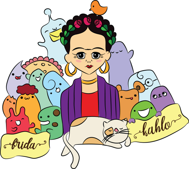 Frida Kahlo kawaii cartoon Kids T-Shirt by bigkawaiihouse